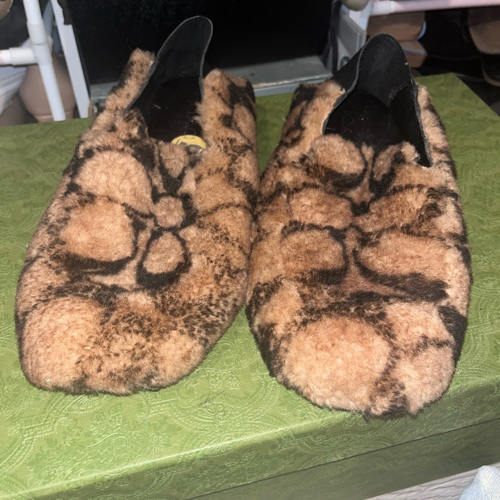Coach Women's Fuzzy Brown and Black Loafers